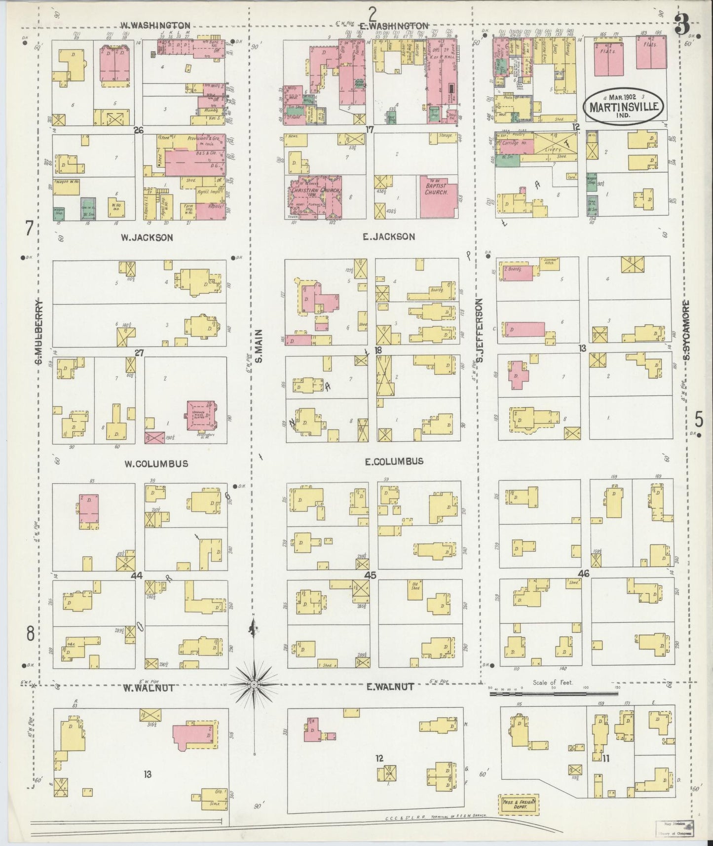 Sanborn Fire Insurance Map from Martinsville, Morgan County, Indiana (1902), Sheet #0003 - Complete Map Set gallery image, historic Sanborn map, vintage wall art, Indiana Indiana