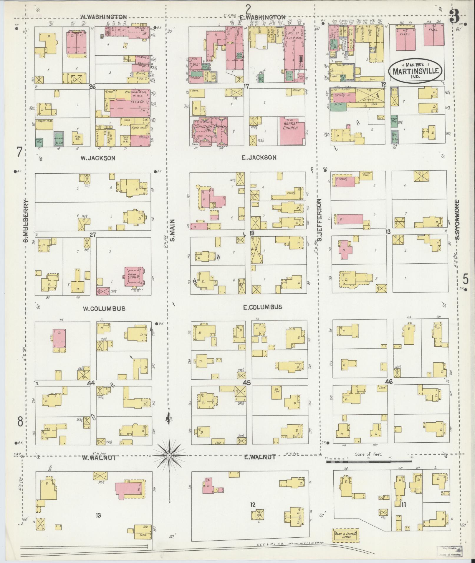 Sanborn Fire Insurance Map from Martinsville, Morgan County, Indiana (1902), Sheet #0003 - Complete Map Set gallery image, historic Sanborn map, vintage wall art, Indiana Indiana