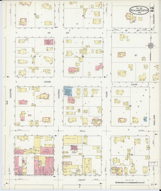 Sanborn Fire Insurance Map from Richland Center, Richland County, Wisconsin (1912), Sheet #0002 - Historic Sanborn Fire Insurance Map Print, vintage old map wall art, antique decor, genealogy gift, Wisconsin Wisconsin map