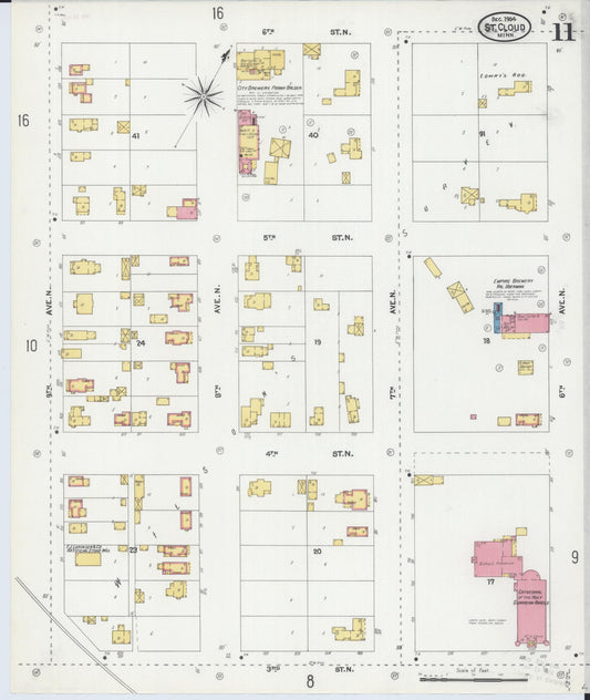 Sanborn Fire Insurance Map from Saint Cloud, Stearns, Benton, and Sherburne Counties, Minnesota (1904), Sheet #0011 - Historic Sanborn Fire Insurance Map Print, vintage old map wall art, antique decor, genealogy gift, Minnesota Minnesota map