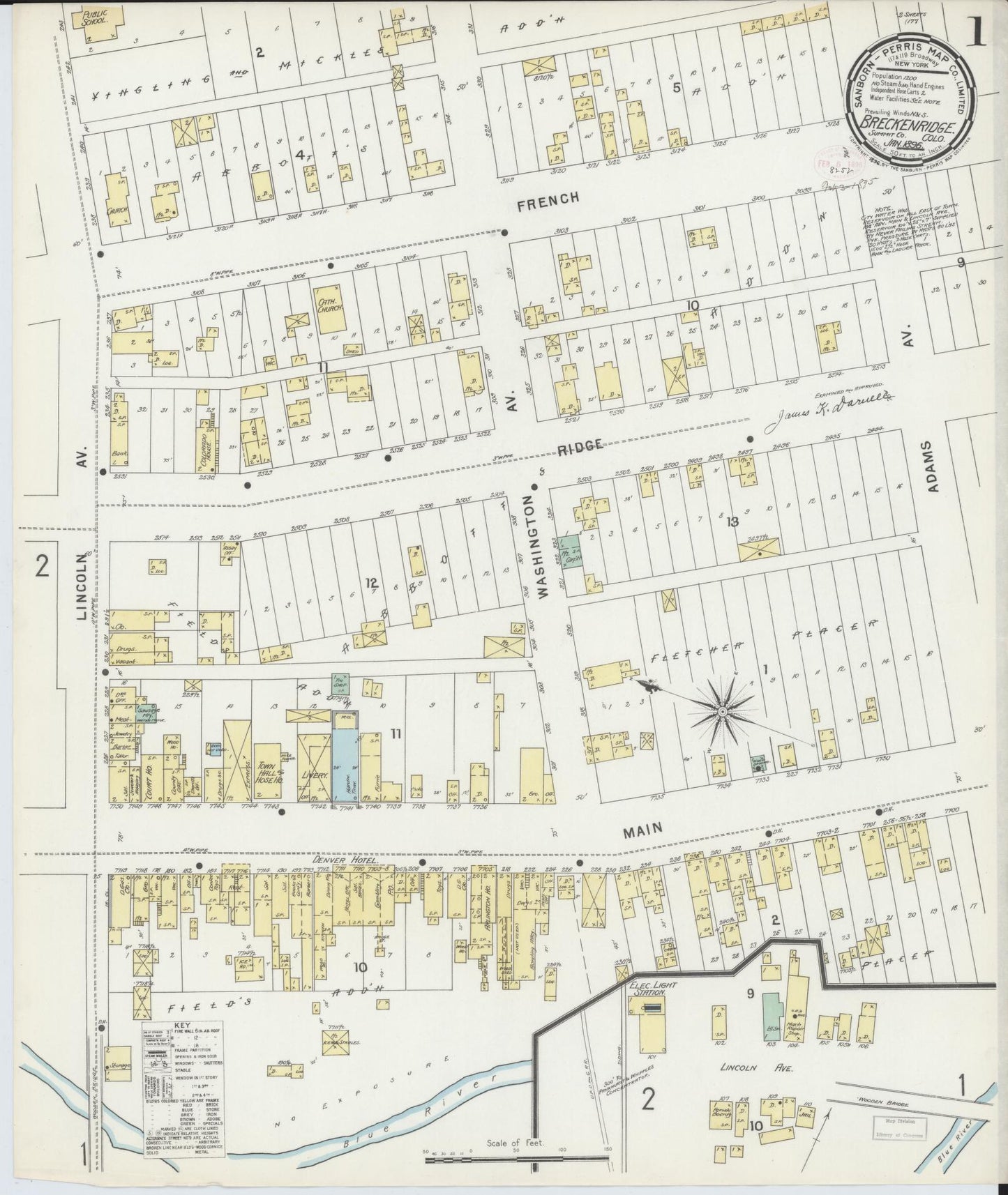 Sanborn Fire Insurance Map from Breckenridge, Summit County, Colorado (1896), Sheet #0001 - Historic Sanborn Fire Insurance Map Print, vintage old map wall art, antique decor, genealogy gift, Colorado Colorado map