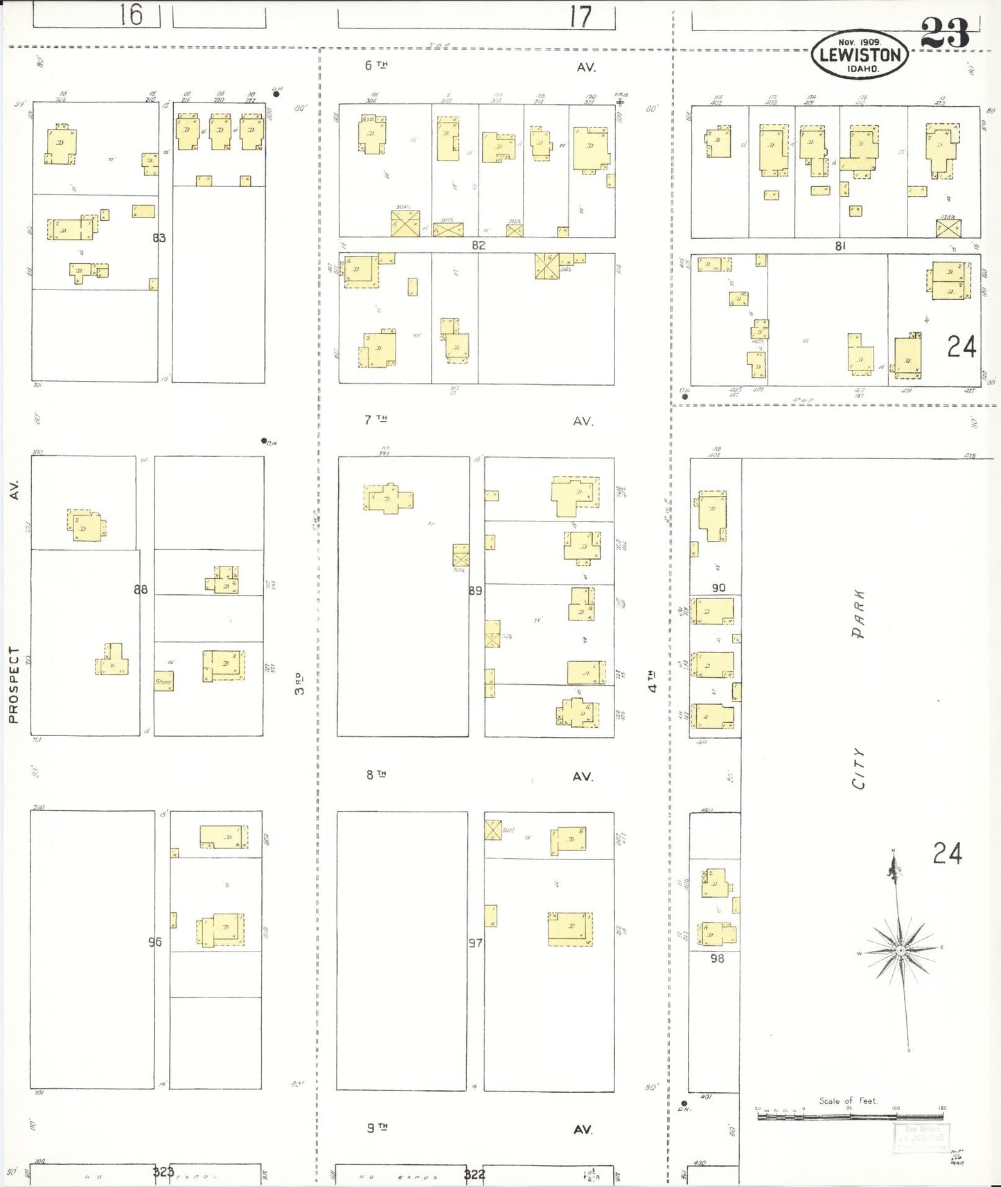 Sanborn Fire Insurance Map from Lewiston, Nez Perce County, Idaho (1909), Sheet #0023 - Historic Sanborn Fire Insurance Map Print, vintage old map wall art, antique decor, genealogy gift, Idaho Idaho map