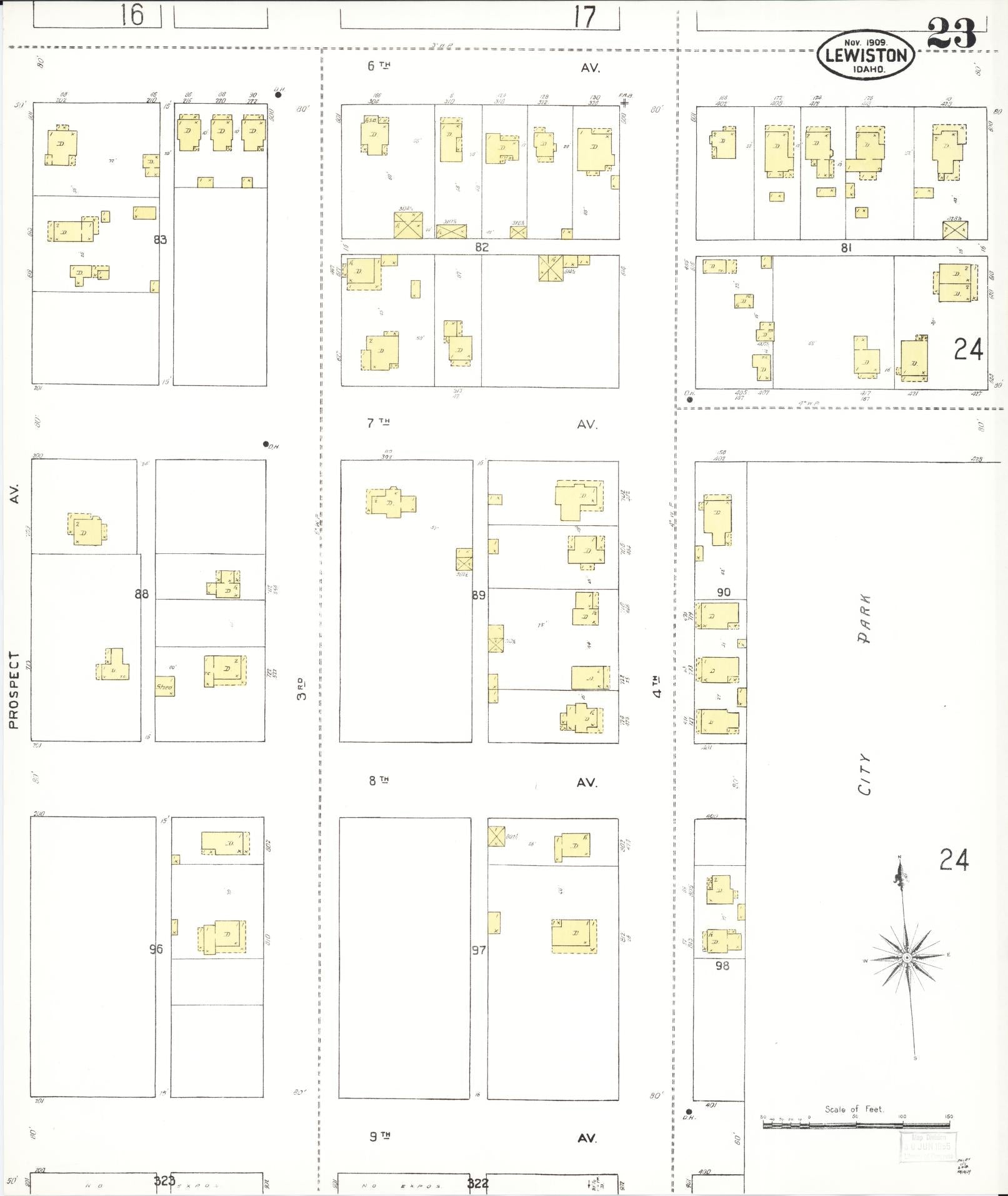 Sanborn Fire Insurance Map from Lewiston, Nez Perce County, Idaho (1909), Sheet #0023 - Historic Sanborn Fire Insurance Map Print, vintage old map wall art, antique decor, genealogy gift, Idaho Idaho map