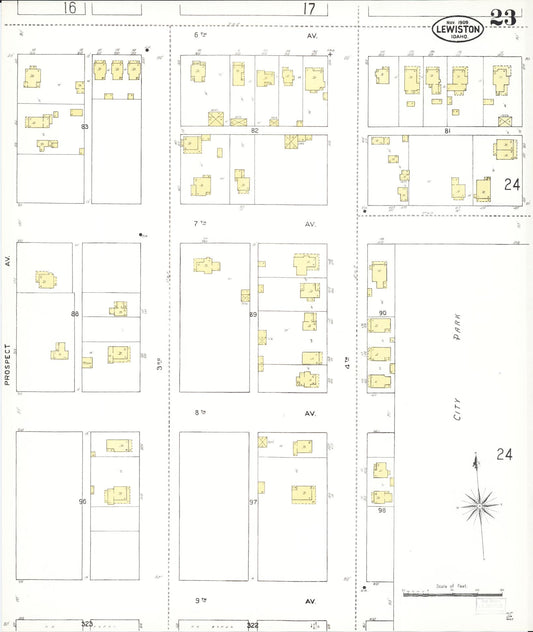 Sanborn Fire Insurance Map from Lewiston, Nez Perce County, Idaho (1909), Sheet #0023 - Historic Sanborn Fire Insurance Map Print, vintage old map wall art, antique decor, genealogy gift, Idaho Idaho map