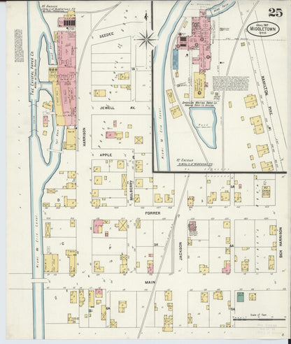 Sanborn Fire Insurance Map from Middletown, Butler County, Ohio (1907), Sheet #0025 - Historic Sanborn Fire Insurance Map Print, vintage old map wall art, antique decor, genealogy gift, Ohio Ohio map