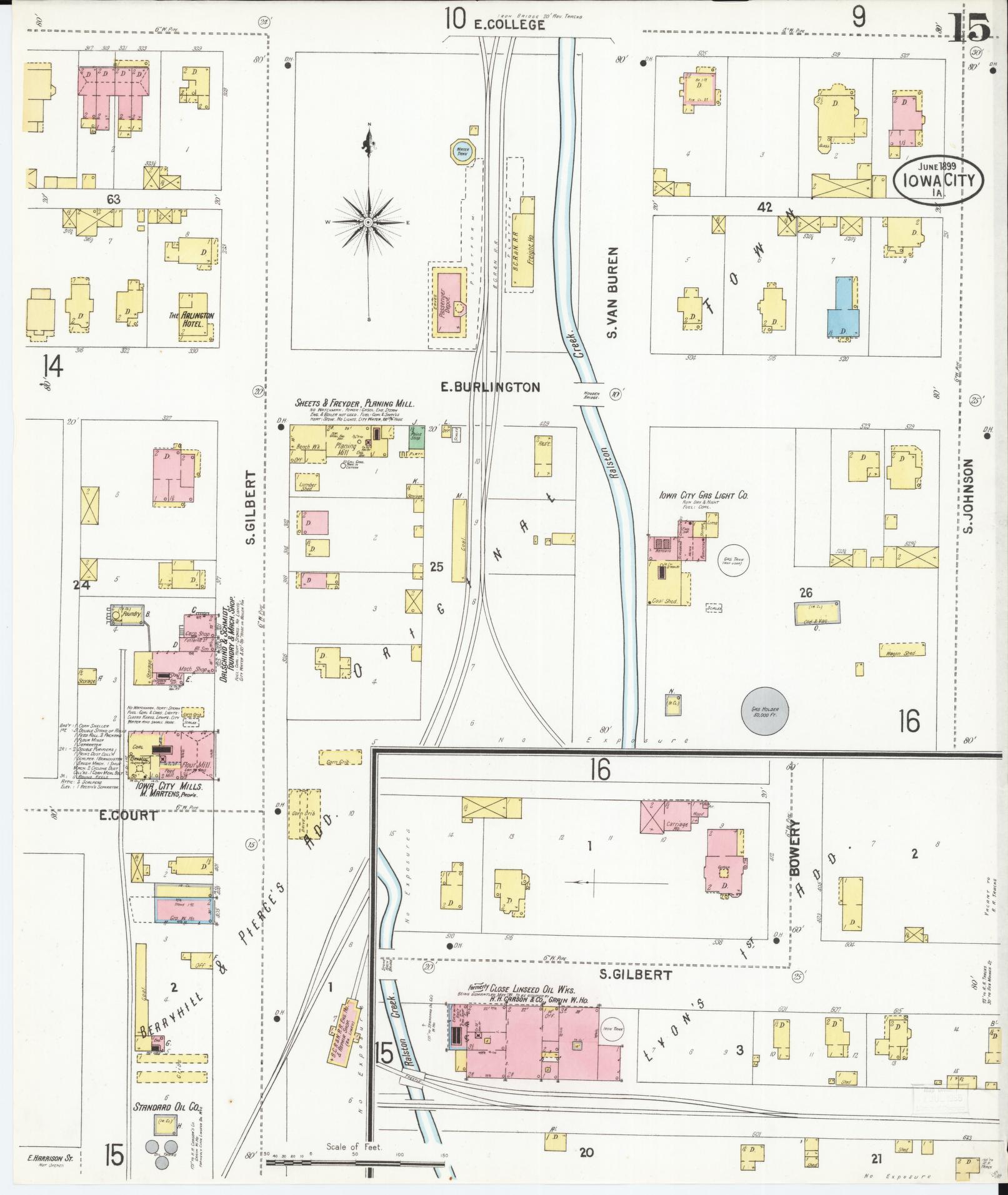 Sanborn Fire Insurance Map from Iowa City, Johnson County, Iowa (1899), Sheet #0015 - Historic Sanborn Fire Insurance Map Print, vintage old map wall art