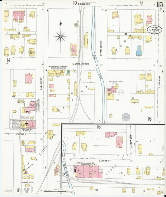 Sanborn Fire Insurance Map from Iowa City, Johnson County, Iowa (1899), Sheet #0015 - Historic Sanborn Fire Insurance Map Print, vintage old map wall art