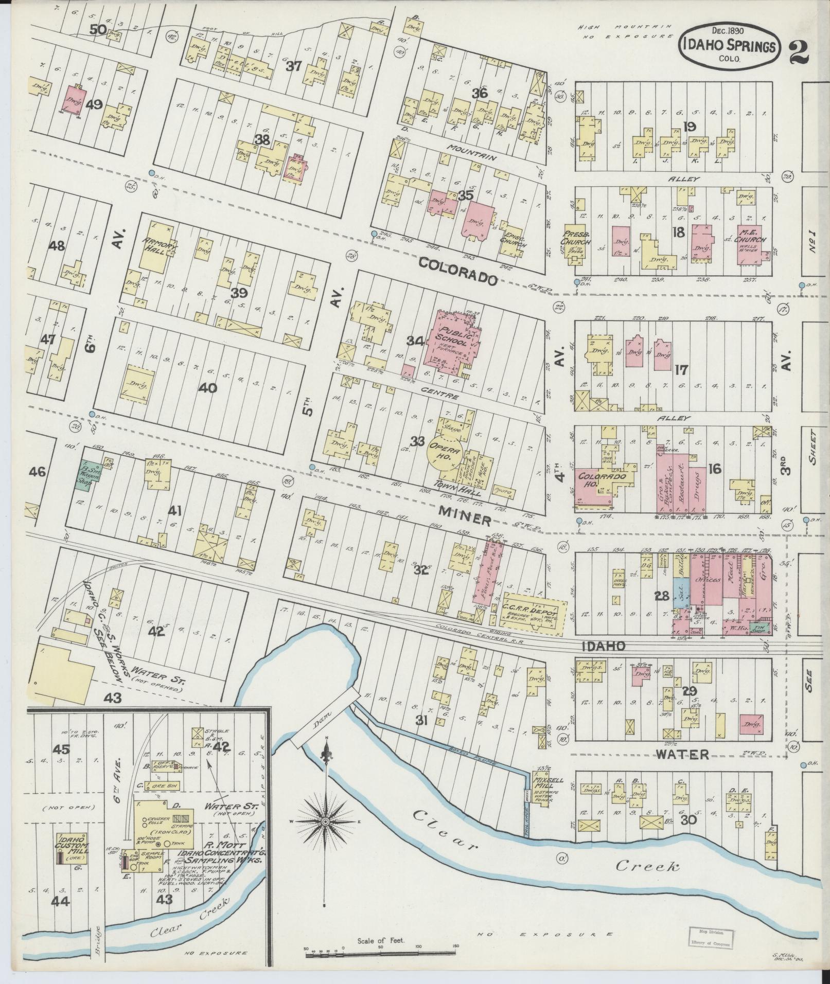 Sanborn Fire Insurance Map from Idaho Springs, Clear Creek County, Colorado (1890), Sheet #0002 - Historic Sanborn Fire Insurance Map Print, vintage old map wall art, antique decor, genealogy gift, Colorado Colorado map