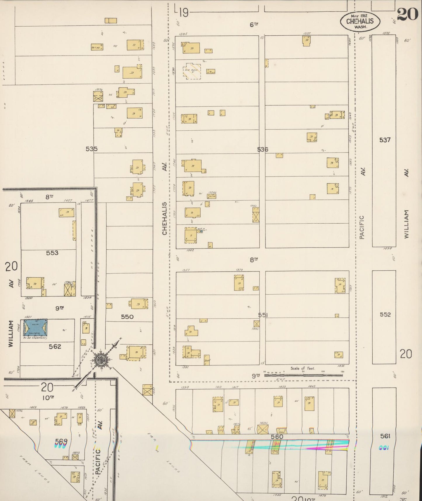 Sanborn Fire Insurance Map from Chehalis, Lewis County, Washington (1912), Sheet #0020 - Complete Map Set gallery image, historic Sanborn map, vintage wall art, Washington Washington