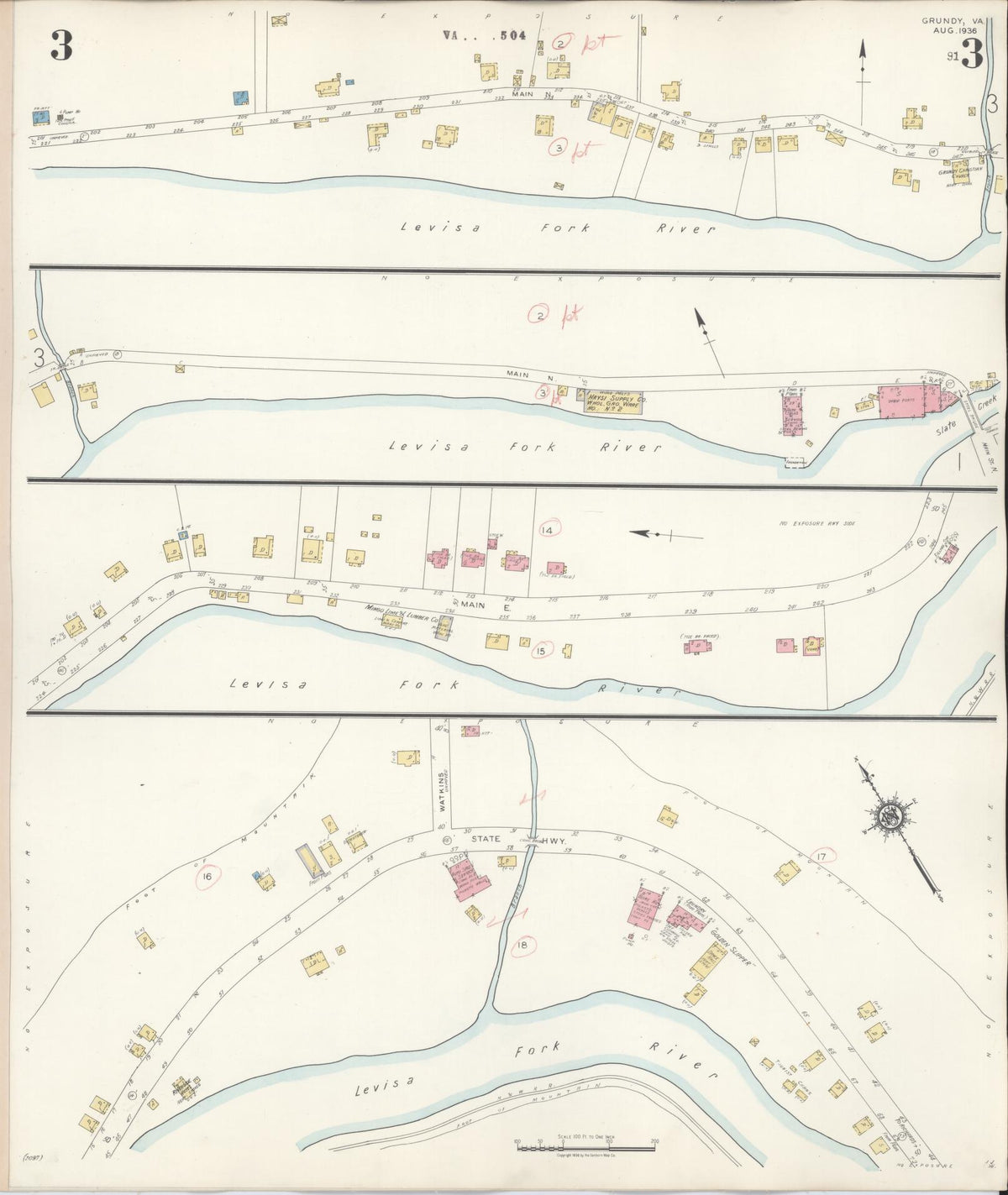 Sanborn Fire Insurance Map from Grundy, Buchanan County, Virginia (1936), Sheet #0003 - Complete Map Set gallery image, historic Sanborn map, vintage wall art, Virginia Virginia