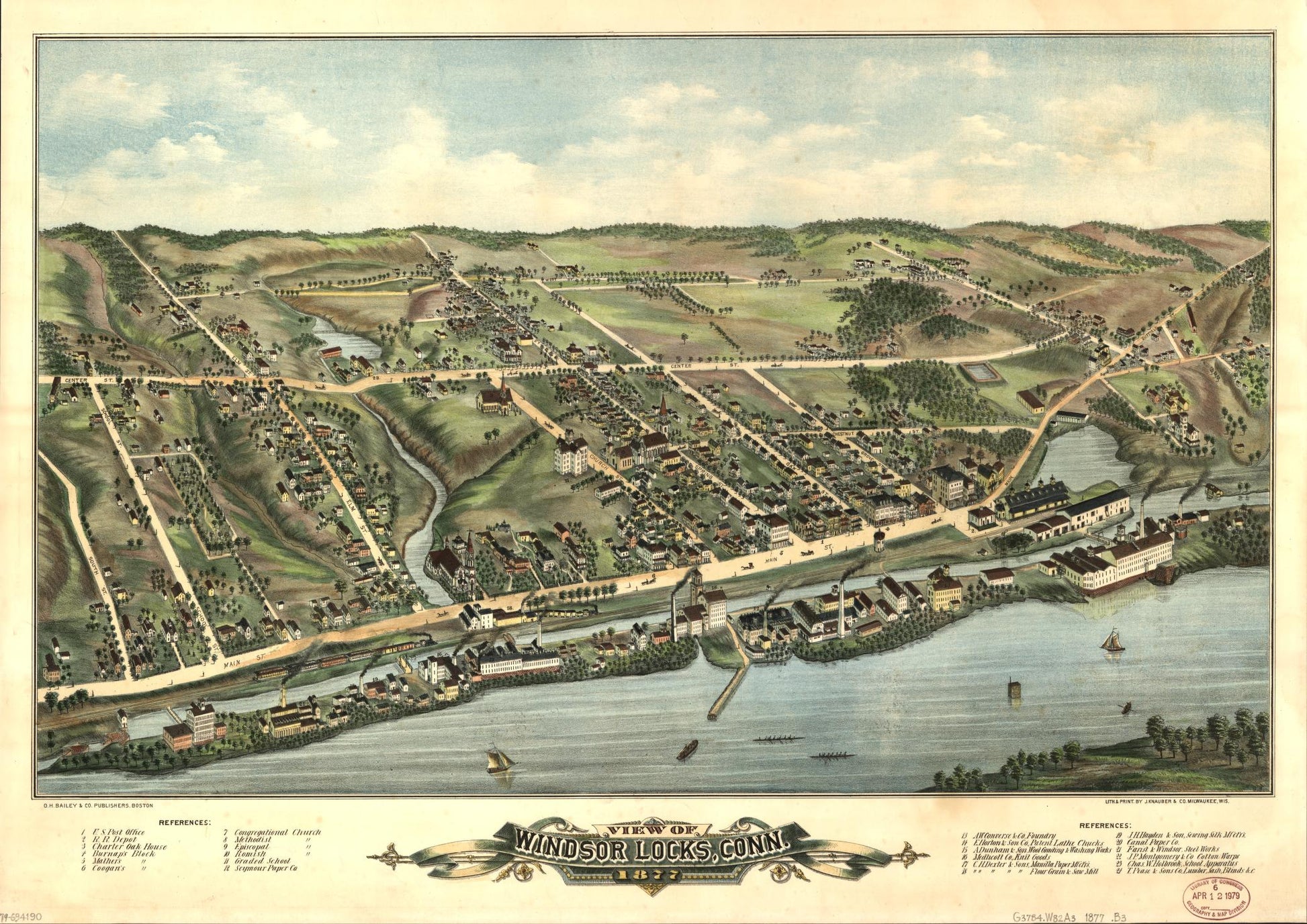 View of Windsor Locks, Conn., 1877 (1877) – Historic Bird’s-Eye View Panorama Print