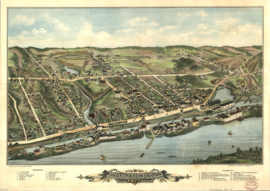 View of Windsor Locks, Conn., 1877 (1877) – Historic Bird’s-Eye View Panorama Print