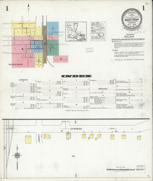 Sanborn Fire Insurance Map from Bastrop, Morehouse Parish, Louisiana (1925), Sheet #0001 - Historic Sanborn Fire Insurance Map Print, vintage old map wall art, antique decor, genealogy gift, Louisiana Louisiana map