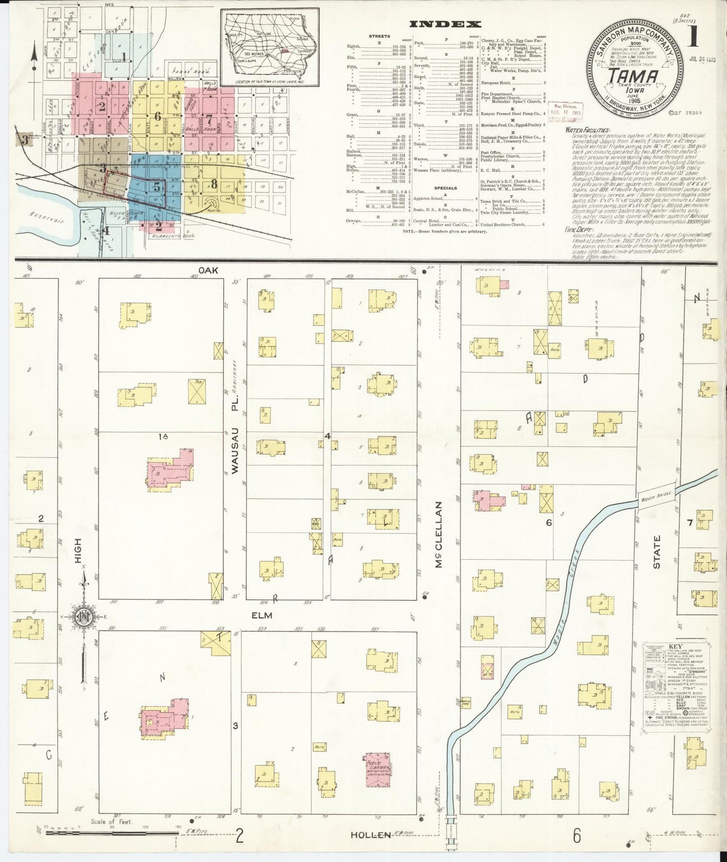 Sanborn Fire Insurance Map from Tama, Tama County, Iowa (1915), Sheet #0001 - Historic Sanborn Fire Insurance Map Print
