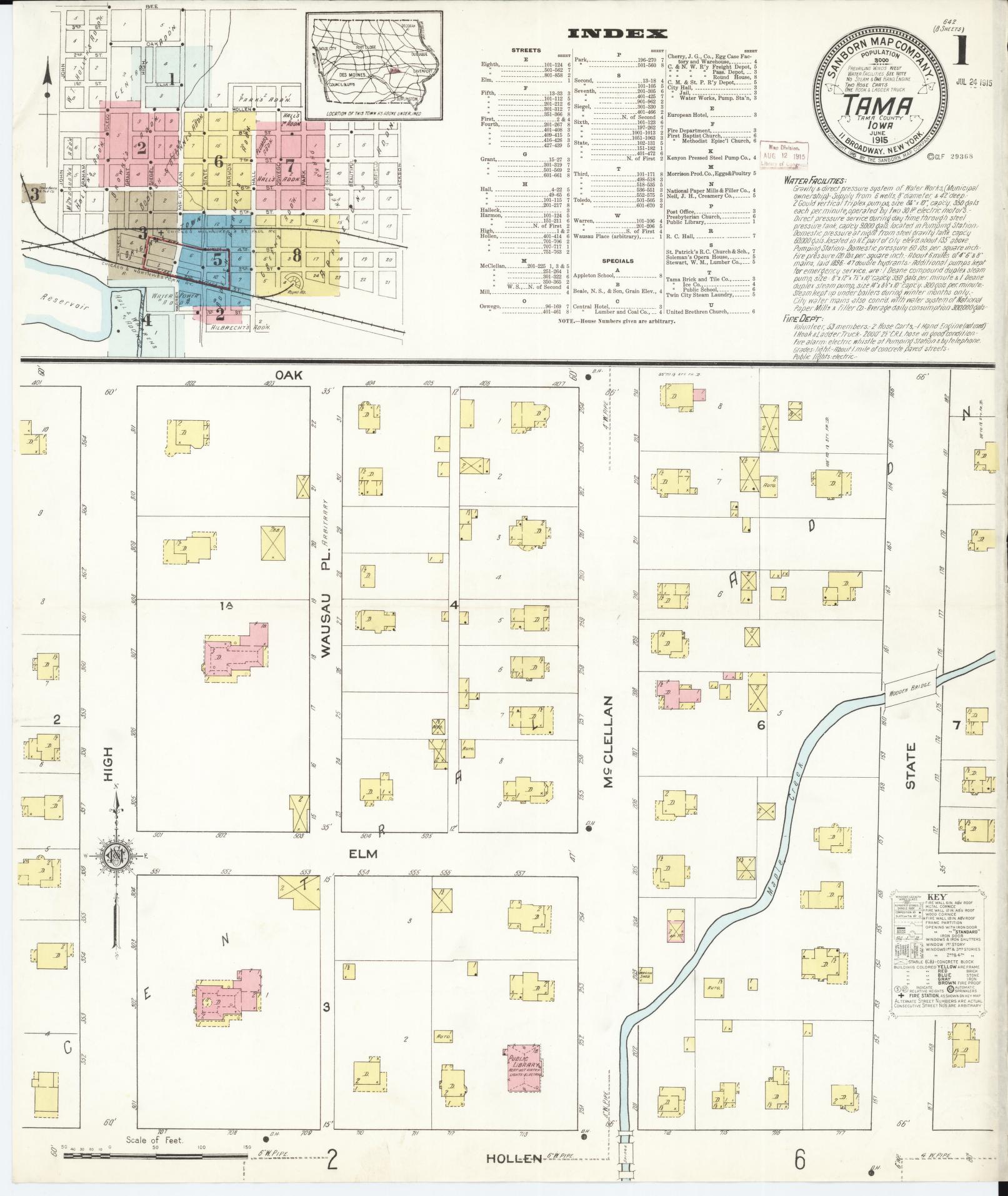 Sanborn Fire Insurance Map from Tama, Tama County, Iowa (1915), Sheet #0001 - Historic Sanborn Fire Insurance Map Print