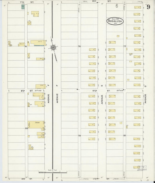 Sanborn Fire Insurance Map from Bogalusa, Washington Parish, Louisiana (1910), Sheet #0009 - Historic Sanborn Fire Insurance Map Print, vintage old map wall art, antique decor, genealogy gift, Louisiana Louisiana map