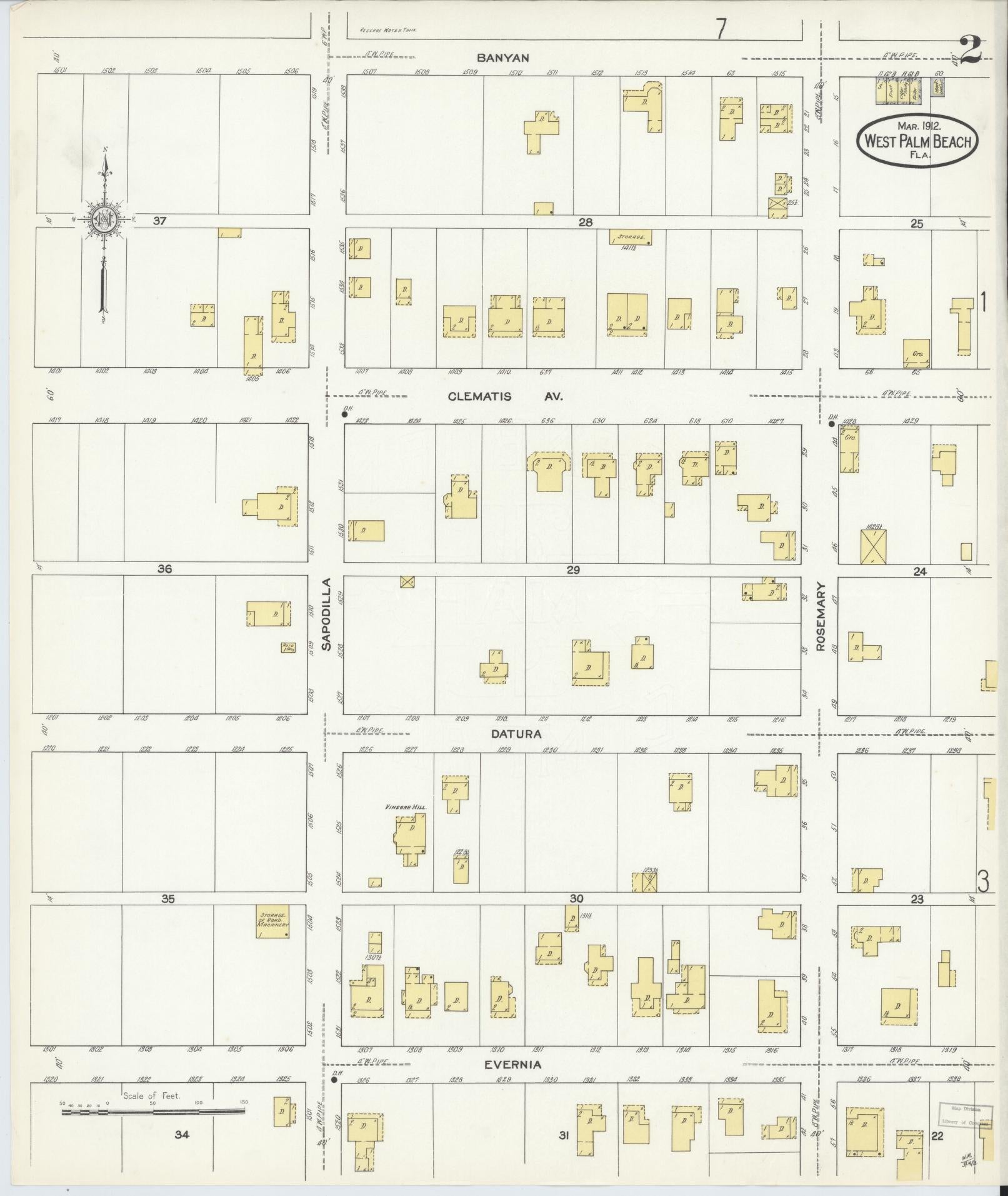 Sanborn Fire Insurance Map from West Palm Beach, Dade County, Florida (1912), Sheet #0002 - Historic Sanborn Fire Insurance Map Print, vintage old map wall art, antique decor, genealogy gift, Florida Florida map