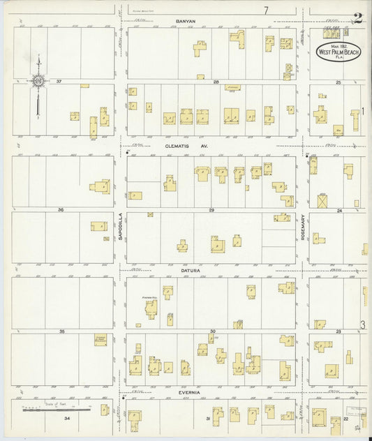 Sanborn Fire Insurance Map from West Palm Beach, Dade County, Florida (1912), Sheet #0002 - Historic Sanborn Fire Insurance Map Print, vintage old map wall art, antique decor, genealogy gift, Florida Florida map