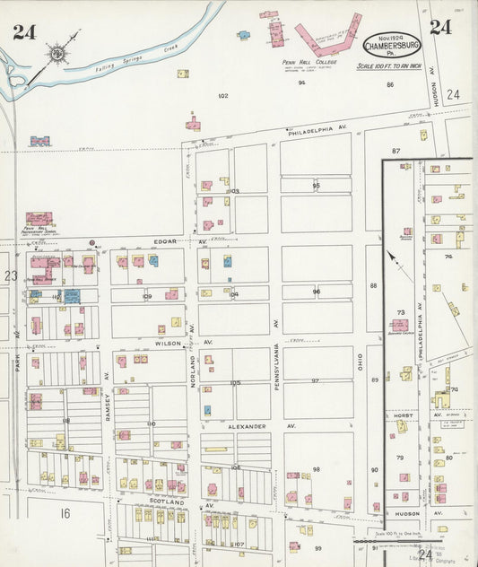 Sanborn Fire Insurance Map from Chambersburg, Franklin County, Pennsylvania (1924), Sheet #0024 - Historic Sanborn Fire Insurance Map Print, vintage old map wall art, antique decor, genealogy gift, Pennsylvania Pennsylvania map