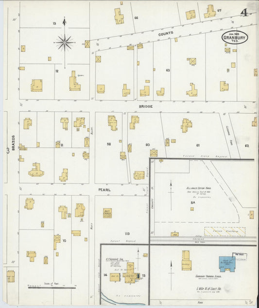 Sanborn Fire Insurance Map from Granbury, Hood County, Texas (1905), Sheet #0004 - Historic Sanborn Fire Insurance Map Print, vintage old map wall art, antique decor, genealogy gift, Texas Texas map