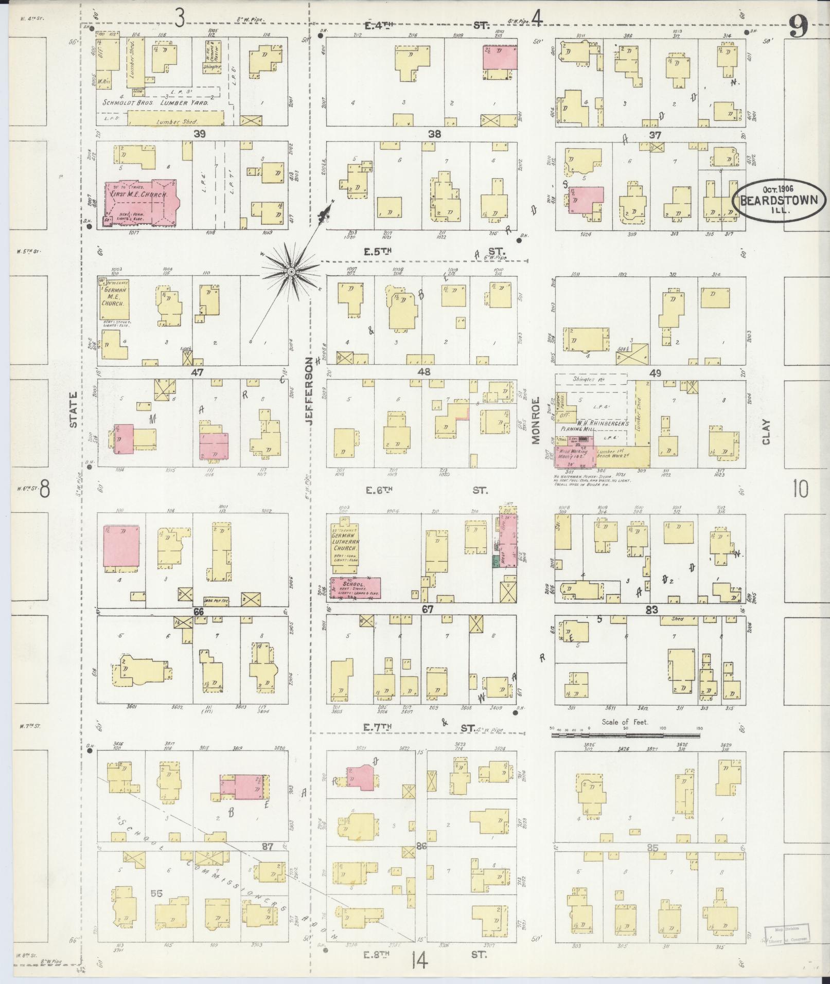 Sanborn Fire Insurance Map from Beardstown, Cass County, Illinois (1906), Sheet #0009 - Complete Map Set gallery image, historic Sanborn map, vintage wall art, Illinois Illinois