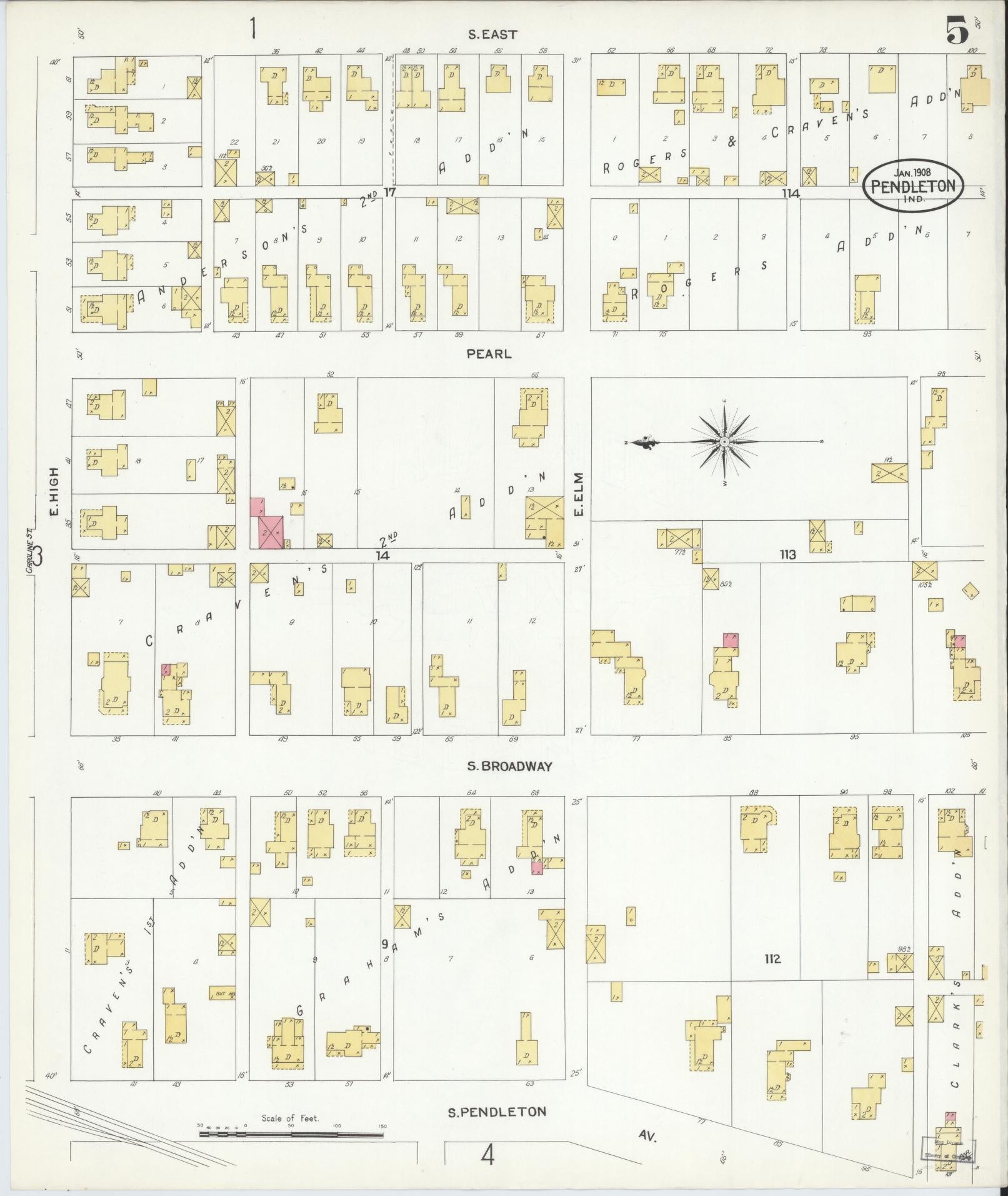 Sanborn Fire Insurance Map from Pendleton, Madison County, Indiana (1908), Sheet #0005 - Historic Sanborn Fire Insurance Map Print, vintage old map wall art, antique decor, genealogy gift, Indiana Indiana map