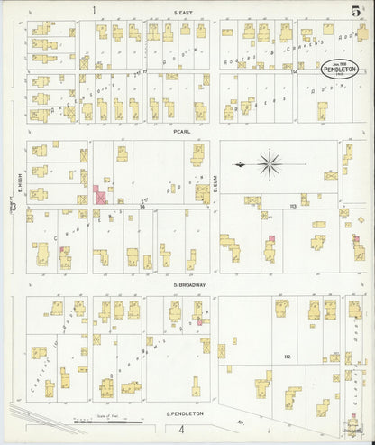 Sanborn Fire Insurance Map from Pendleton, Madison County, Indiana (1908), Sheet #0005 - Historic Sanborn Fire Insurance Map Print, vintage old map wall art, antique decor, genealogy gift, Indiana Indiana map