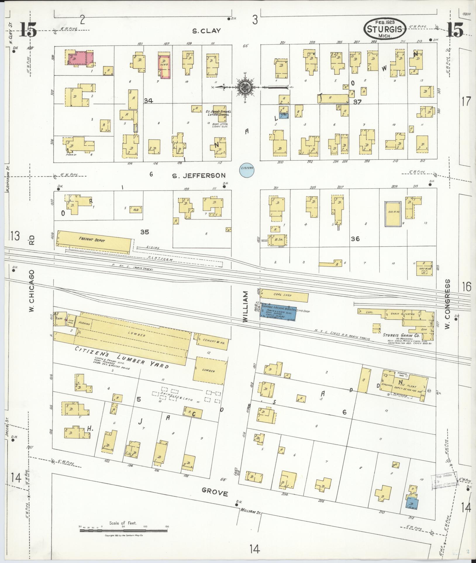 Sanborn Fire Insurance Map from Sturgis, Saint Joseph County, Michigan (1923), Sheet #0015 - Historic Sanborn Fire Insurance Map Print, vintage old map wall art, antique decor, genealogy gift, Michigan Michigan map