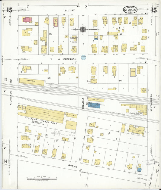 Sanborn Fire Insurance Map from Sturgis, Saint Joseph County, Michigan (1923), Sheet #0015 - Historic Sanborn Fire Insurance Map Print, vintage old map wall art, antique decor, genealogy gift, Michigan Michigan map