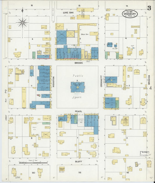 Sanborn Fire Insurance Map from Granbury, Hood County, Texas (1905), Sheet #0003 - Historic Sanborn Fire Insurance Map Print, vintage old map wall art, antique decor, genealogy gift, Texas Texas map