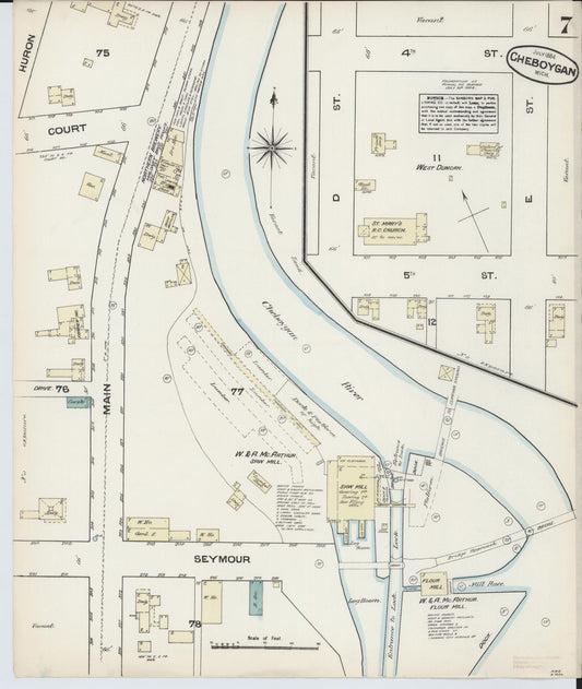 Sanborn Fire Insurance Map from Cheboygan, Cheboygan County, Michigan (1884), Sheet #0007 - Historic Sanborn Fire Insurance Map Print, vintage old map wall art, antique decor, genealogy gift, Michigan Michigan map