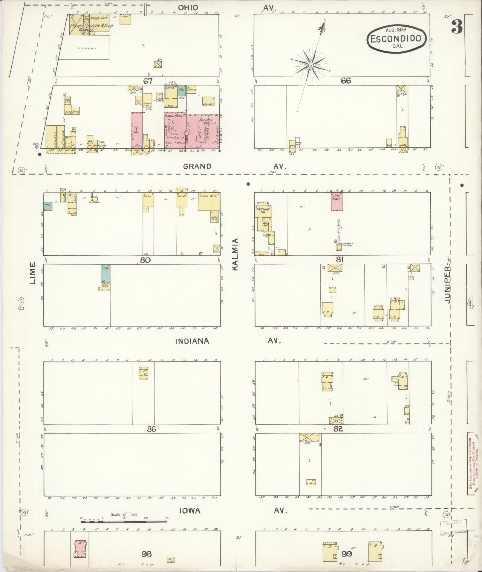 Sanborn Fire Insurance Map from Escondido, San Diego County, California (1892), Sheet #0003 - Historic Sanborn Fire Insurance Map Print, vintage old map wall art, antique decor, genealogy gift, California California map