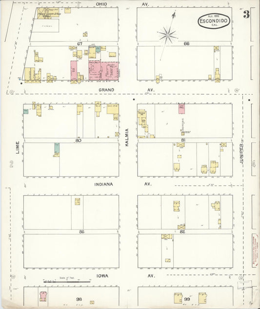 Sanborn Fire Insurance Map from Escondido, San Diego County, California (1892), Sheet #0003 - Historic Sanborn Fire Insurance Map Print, vintage old map wall art, antique decor, genealogy gift, California California map
