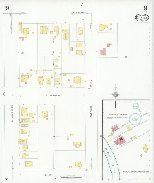 Sanborn Fire Insurance Map from Eufaula, Barbour County, Alabama (1930), Sheet #0009 - Historic Sanborn Fire Insurance Map Print, vintage old map wall art, antique decor, genealogy gift, Alabama Alabama map