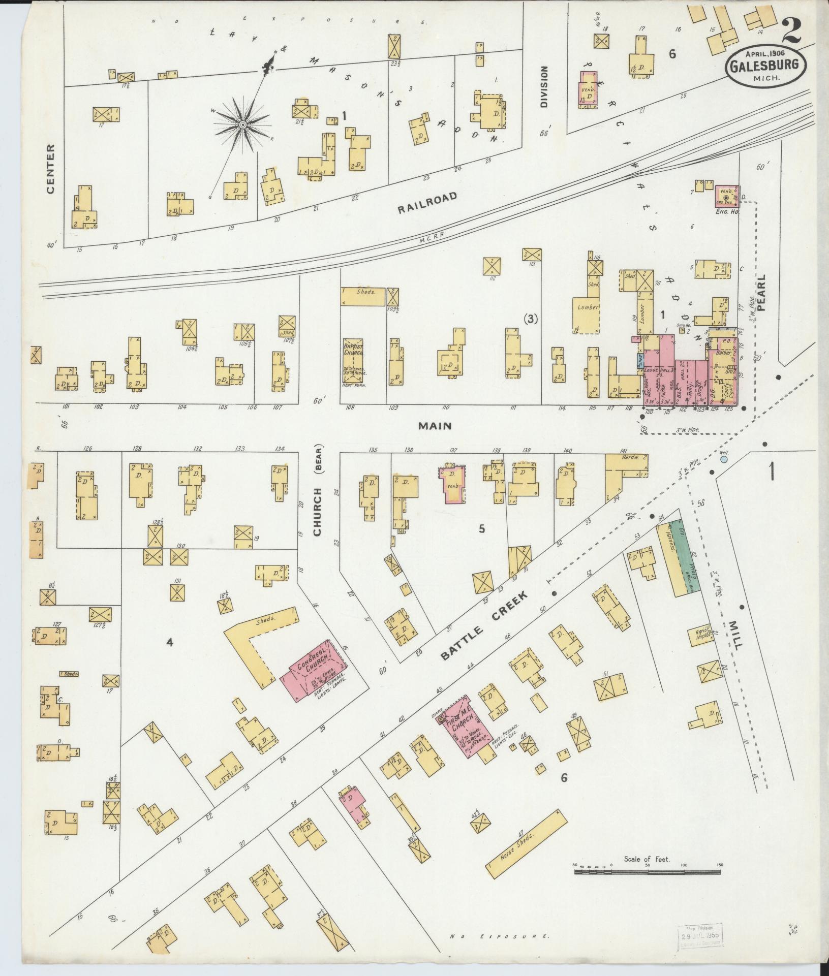 Sanborn Fire Insurance Map from Galesburg, Kalamazoo County, Michigan (1906), Sheet #0002 - Complete Map Set gallery image, historic Sanborn map, vintage wall art, Michigan Michigan