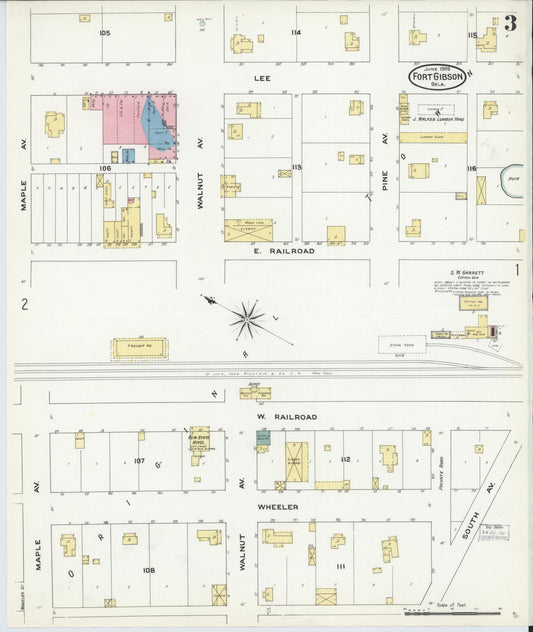 Sanborn Fire Insurance Map from Fort Gibson, Muskogee County, Oklahoma (1909), Sheet #0003 - Historic Sanborn Fire Insurance Map Print, vintage old map wall art, antique decor, genealogy gift, Oklahoma Oklahoma map