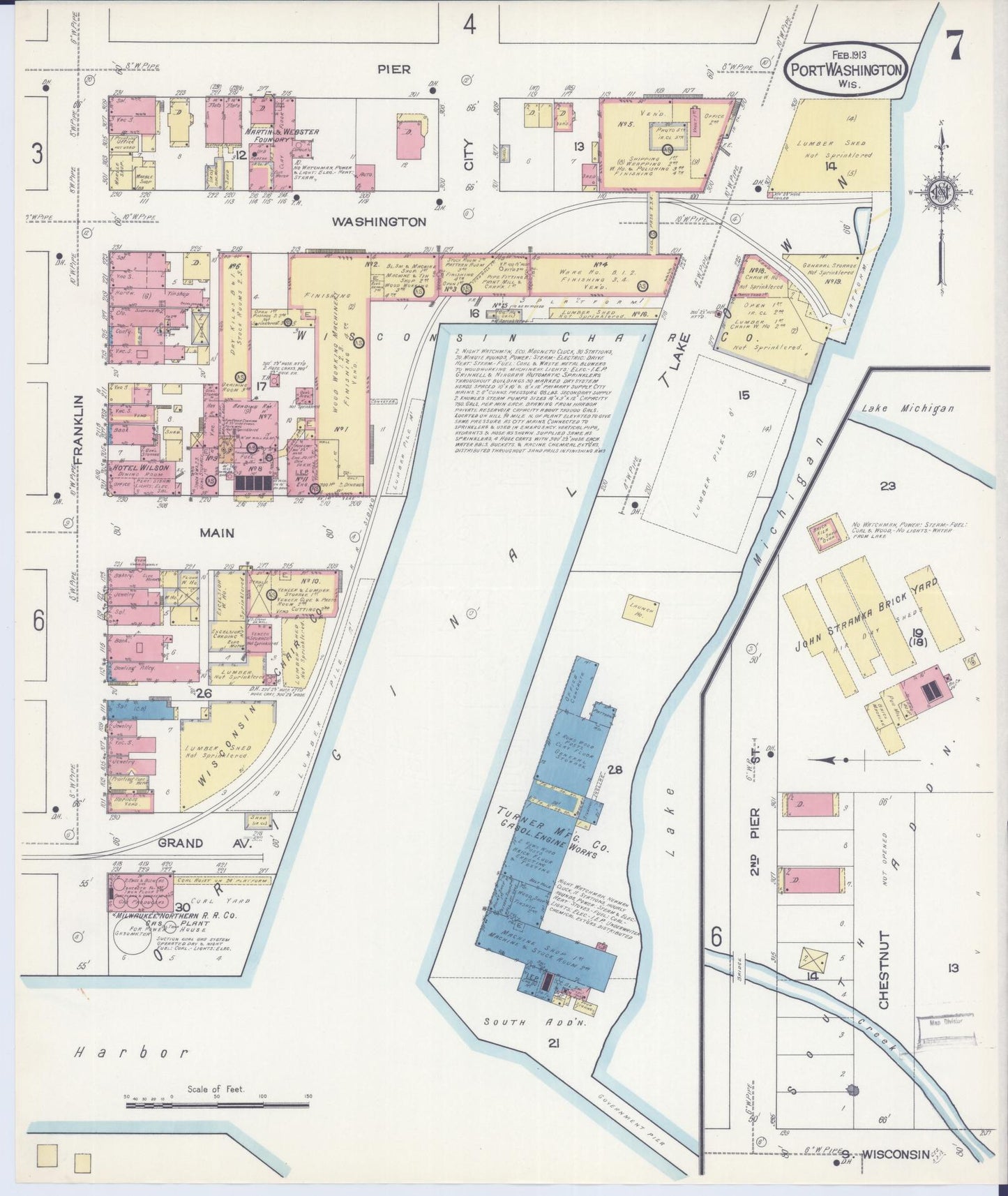 Sanborn Fire Insurance Map from Port Washington, Ozaukee County, Wisconsin (1913), Sheet #0007 - Complete Map Set gallery image, historic Sanborn map, vintage wall art, Wisconsin Wisconsin