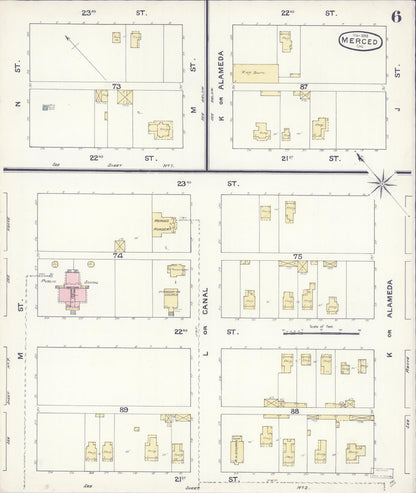 Sanborn Fire Insurance Map from Merced, Merced County, California (1888), Sheet #0006 - Complete Map Set gallery image, historic Sanborn map, vintage wall art, California California
