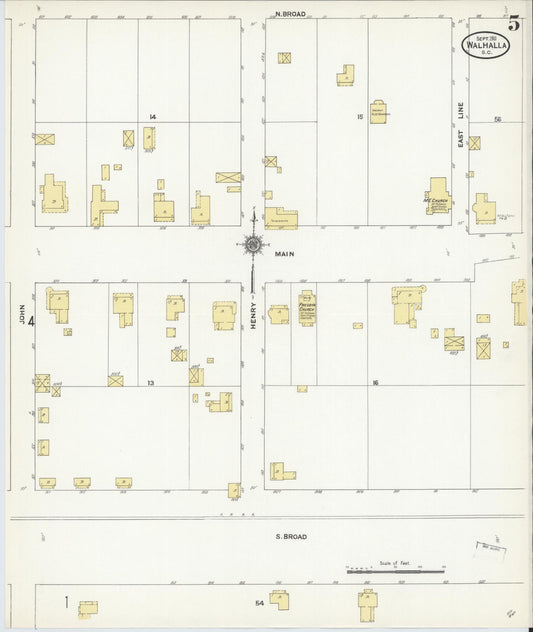 Sanborn Fire Insurance Map from Walhalla, Oconee County, South Carolina (1911), Sheet #0005 - Historic Sanborn Fire Insurance Map Print, vintage old map wall art, antique decor, genealogy gift, South Carolina South Carolina map