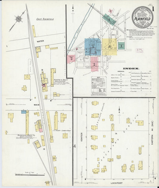 Sanborn Fire Insurance Map from Plainfield, Will County, Illinois (1912), Sheet #0001 - Historic Sanborn Fire Insurance Map Print, vintage old map wall art, antique decor, genealogy gift, Illinois Illinois map