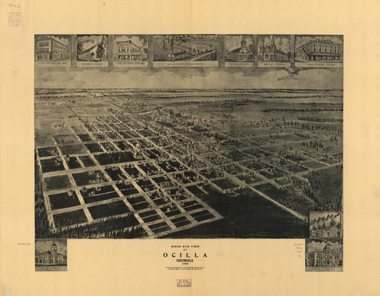 Birds eye view of Ocilla, Georgia 1908. (1908) – Historic Bird’s-Eye View Panorama Print