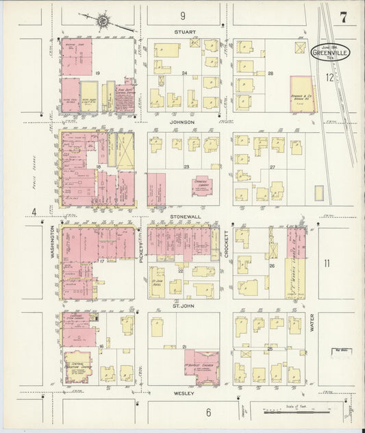 Sanborn Fire Insurance Map from Greenville, Hunt County, Texas (1914), Sheet #0007 - Historic Sanborn Fire Insurance Map Print, vintage old map wall art, antique decor, genealogy gift, Texas Texas map