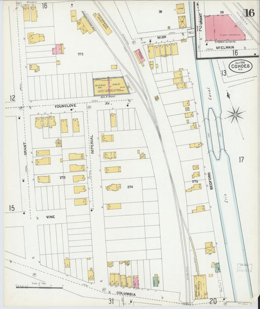 Sanborn Fire Insurance Map from Cohoes, Albany County, New York (1902), Sheet #0016 - Historic Sanborn Fire Insurance Map Print, vintage old map wall art, antique decor, genealogy gift, New York New York map