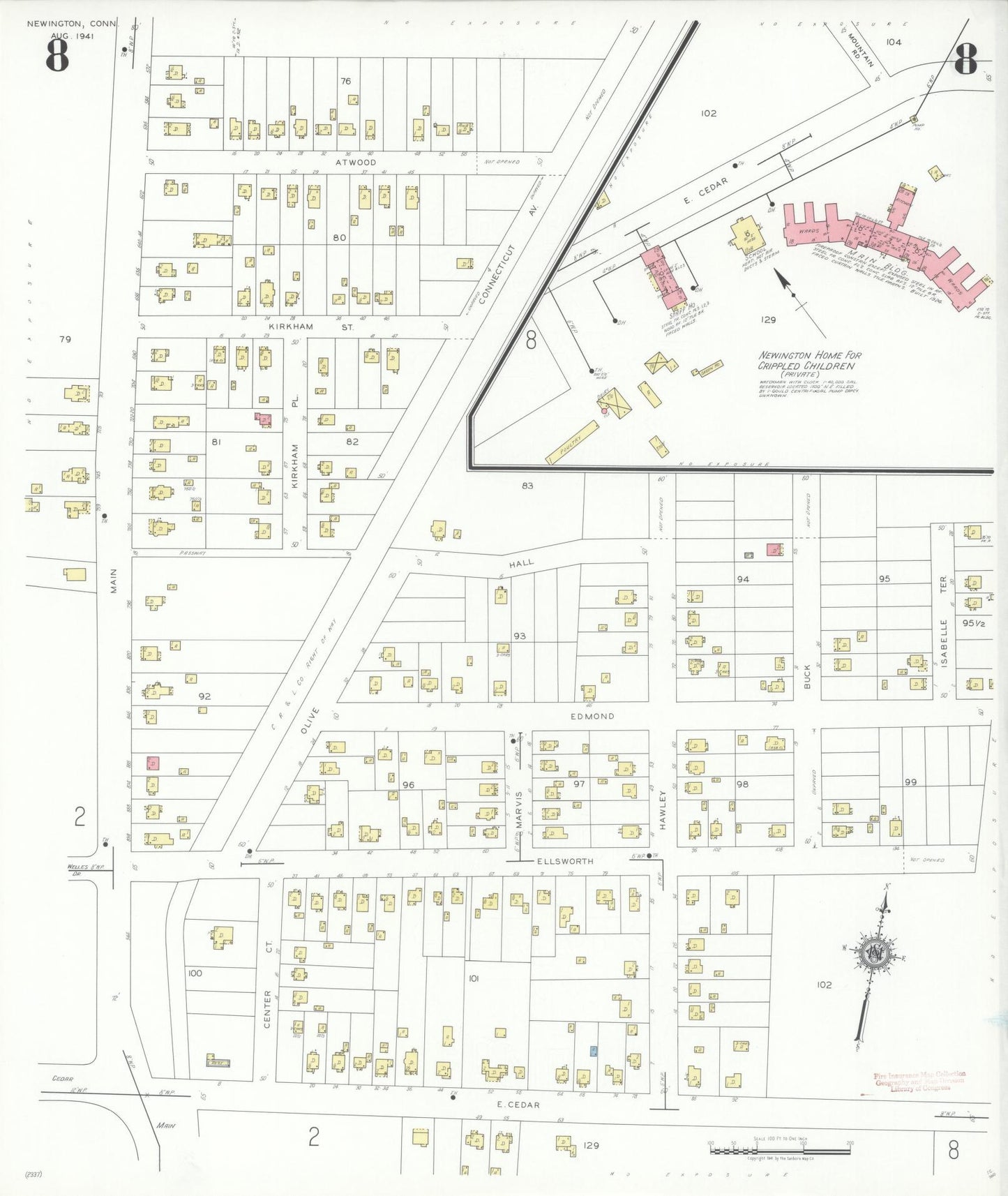 Sanborn Fire Insurance Map from Newington, Hartford County, Connecticut (1941), Sheet #0008 - Complete Map Set gallery image, historic Sanborn map, vintage wall art, Connecticut Connecticut