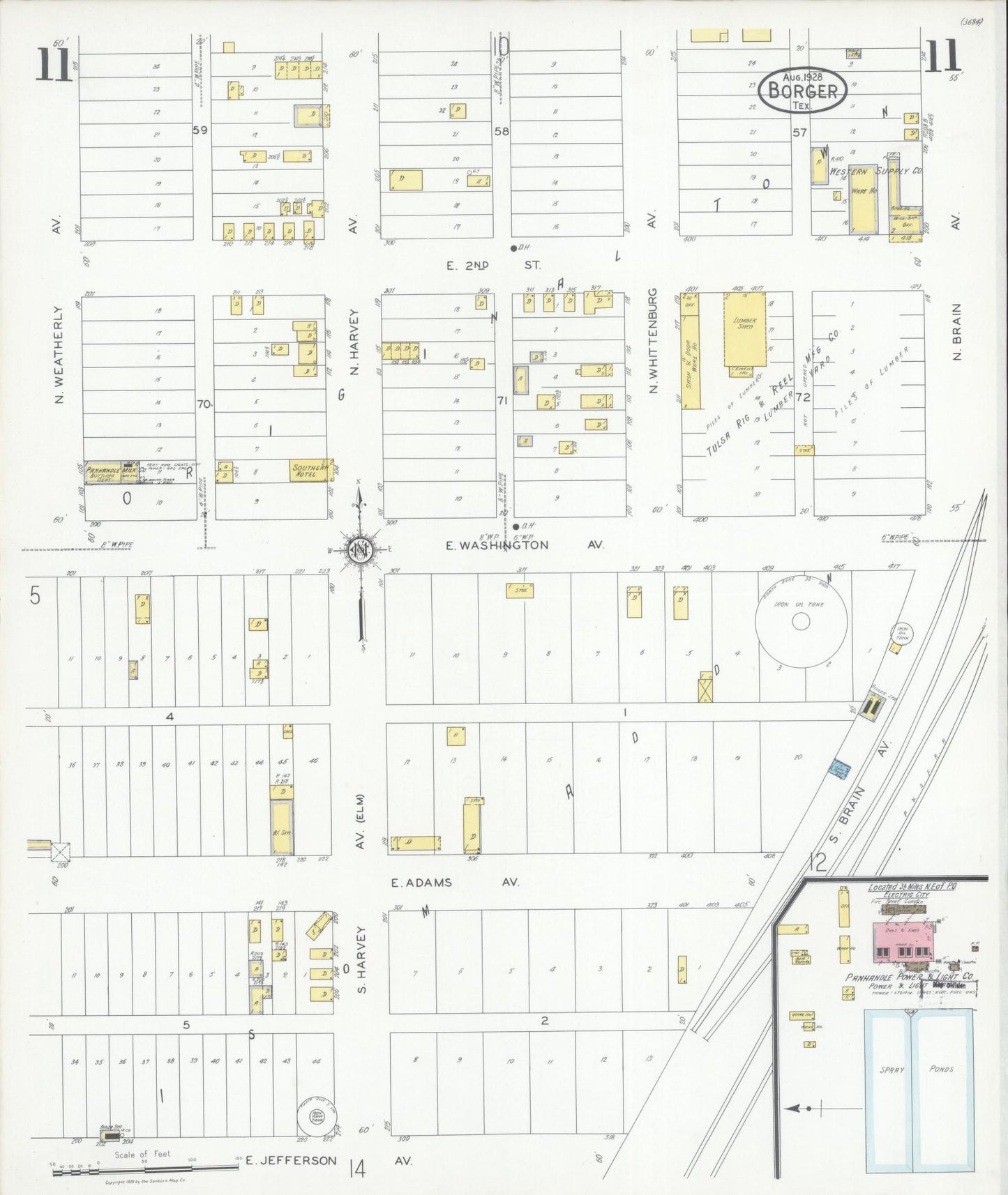 Sanborn Fire Insurance Map from Borger, Hutchinson County, Texas (1928), Sheet #0011 - Historic Sanborn Fire Insurance Map Print, vintage old map wall art, antique decor, genealogy gift, Texas Texas map