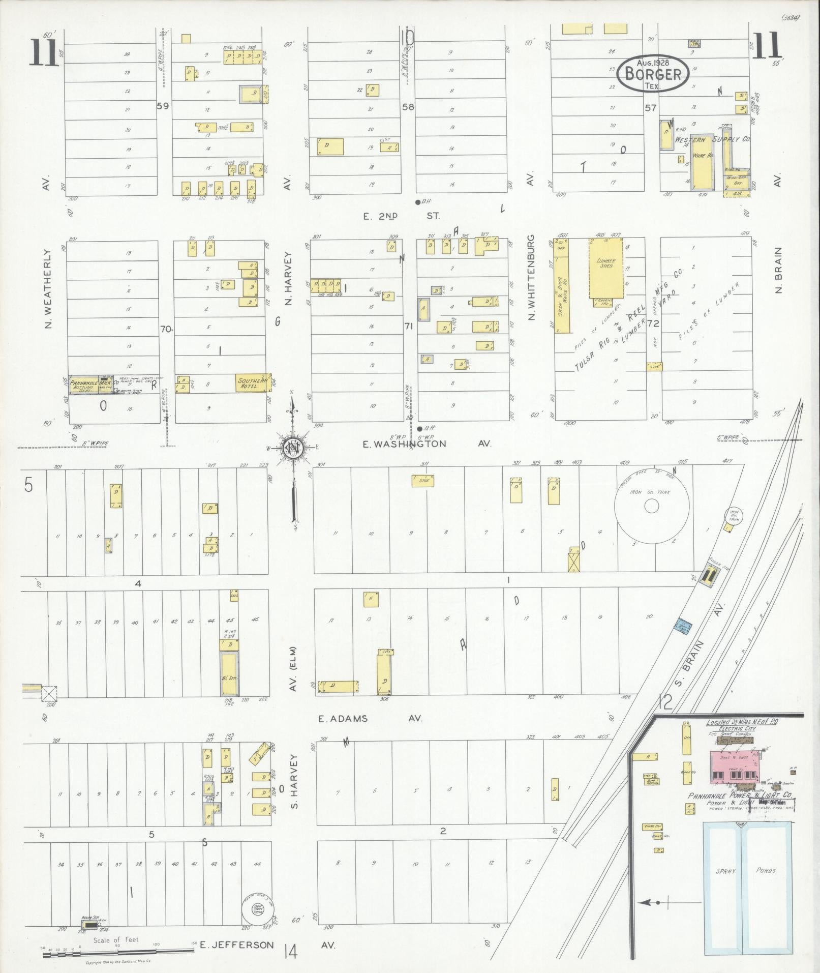 Sanborn Fire Insurance Map from Borger, Hutchinson County, Texas (1928), Sheet #0011 - Historic Sanborn Fire Insurance Map Print, vintage old map wall art, antique decor, genealogy gift, Texas Texas map