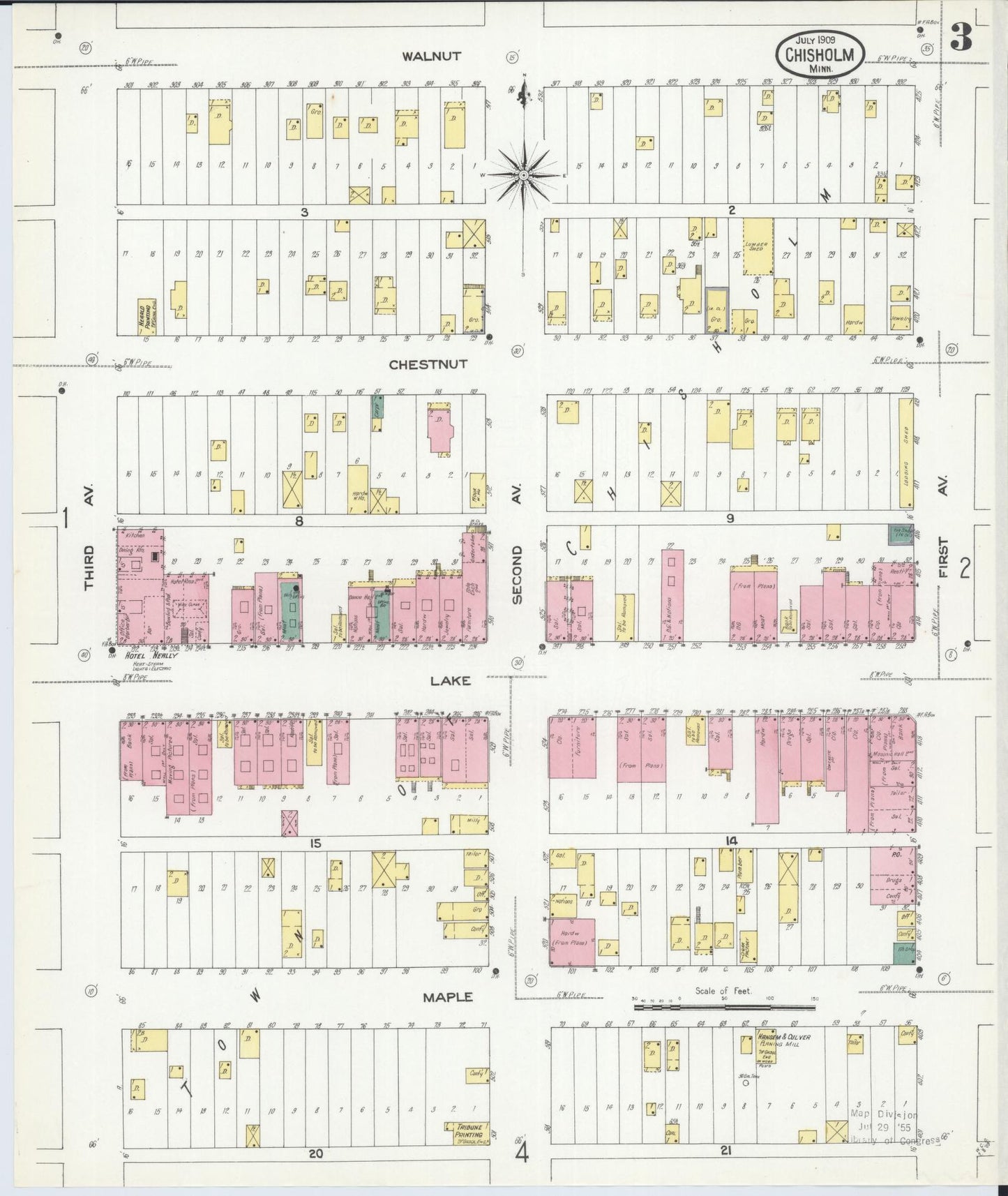 Sanborn Fire Insurance Map from Chisholm, Saint Louis County, Minnesota (1909), Sheet #0003 - Historic Sanborn Fire Insurance Map Print, vintage old map wall art, antique decor, genealogy gift, Minnesota Minnesota map