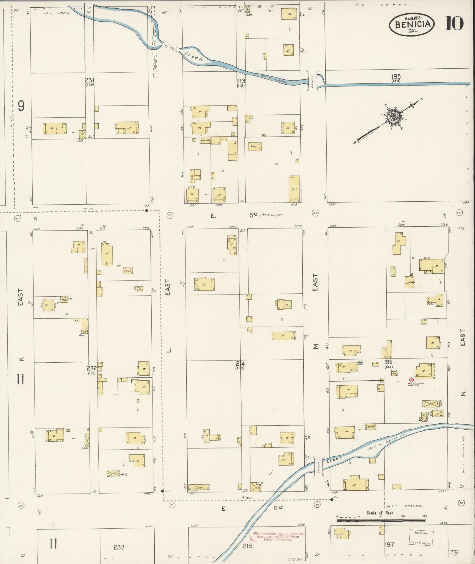 Sanborn Fire Insurance Map from Benicia, Solano County, California (1913), Sheet #0010 - Historic Sanborn Fire Insurance Map Print, vintage old map wall art, antique decor, genealogy gift, California California map