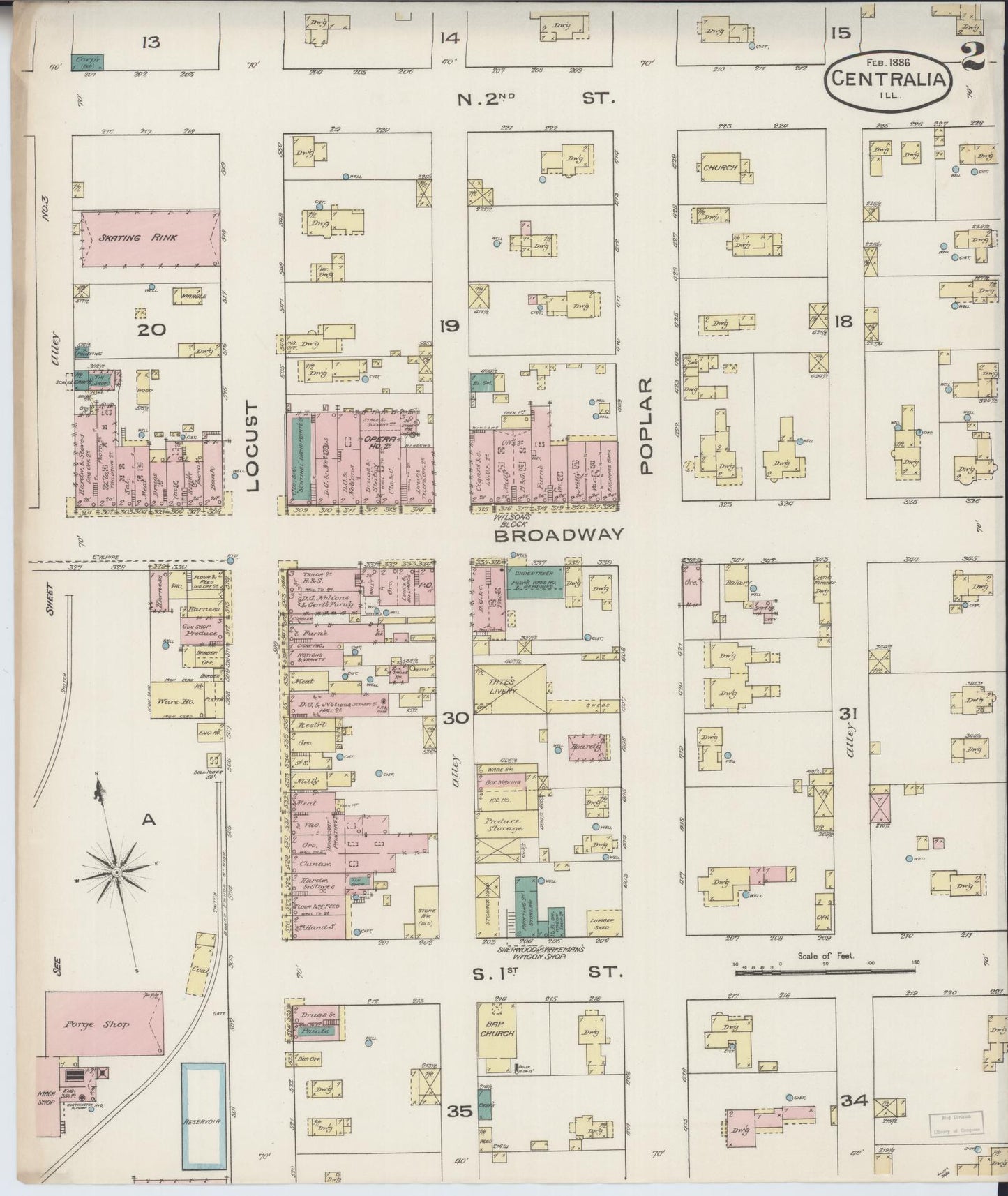 Sanborn Fire Insurance Map from Centralia, Marion, Clinton, Jefferson, and Washington Counties, Illinois (1886), Sheet #0002 - Historic Sanborn Fire Insurance Map Print, vintage old map wall art, antique decor, genealogy gift, Illinois Illinois map