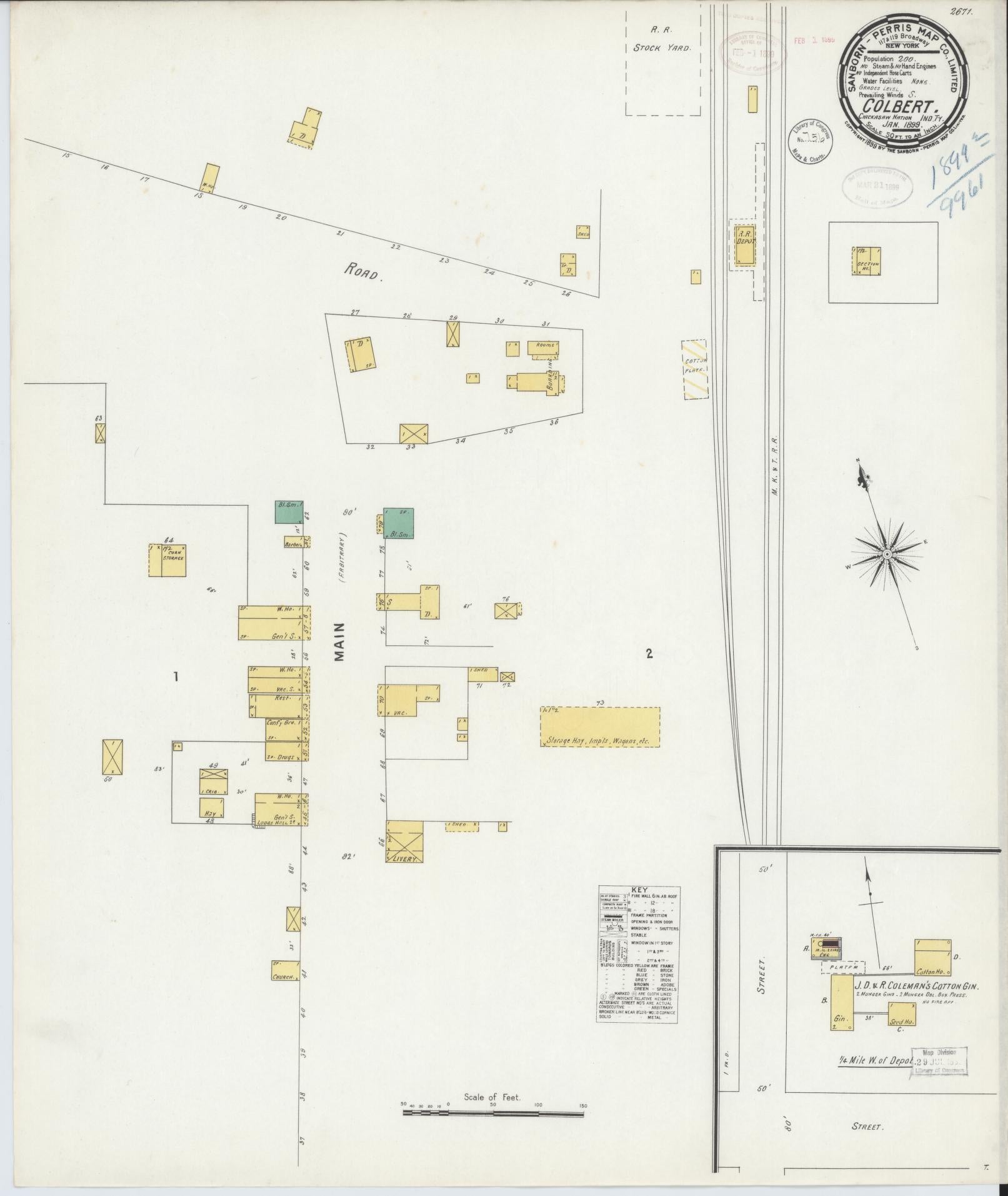 Sanborn Fire Insurance Map from Colbert, Bryan County, Oklahoma (1899), Sheet #0001 - Historic Sanborn Fire Insurance Map Print, vintage old map wall art, antique decor, genealogy gift, Oklahoma Oklahoma map